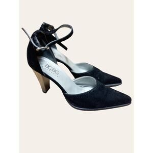 BCBGMaxAzria Black Suede Silver Pointed-Toe Heels Size 8